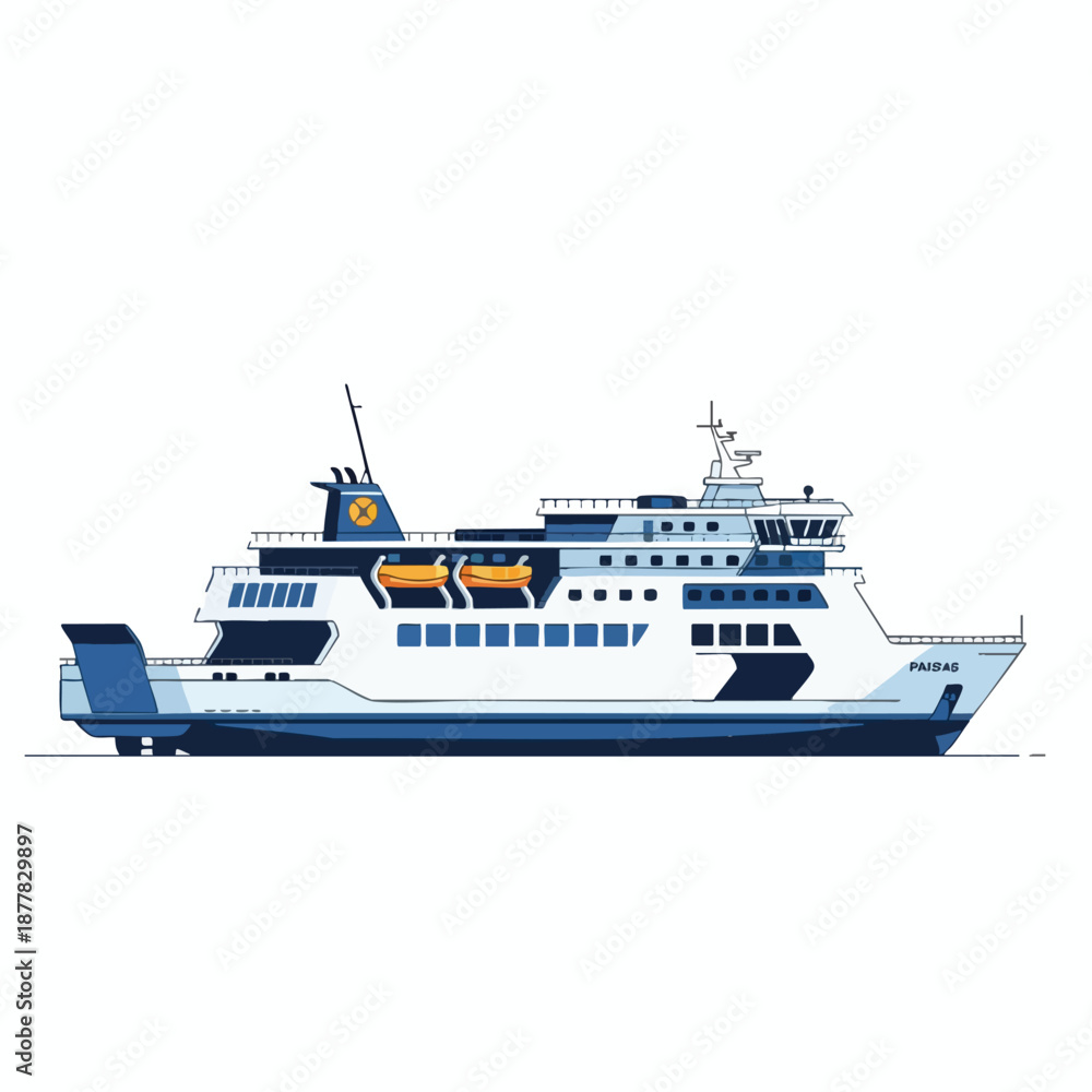 Fototapeta premium Modern Ferry Boat on White Background