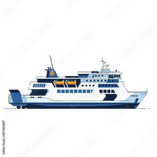 Modern Ferry Boat on White Background