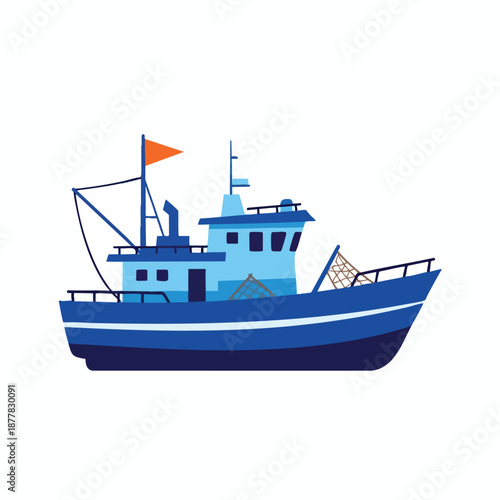 Blue Fishing Boat Illustration