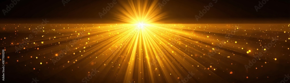 Naklejka premium A radiant burst of golden light spreads outward, creating a magical effect with shimmering particles, evoking a sense of warmth and wonder.