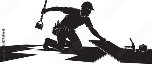  construction worker silhouettes featuring workers in action such as building, lifting, drilling, hammering, and operating tools