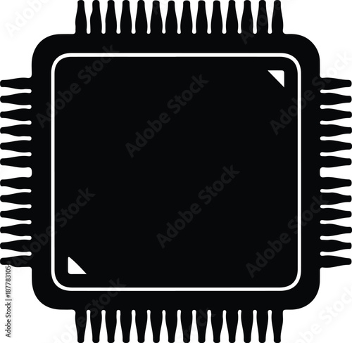 Silhouette integrated circuit chip with multiple pins for technology concept illustration vector