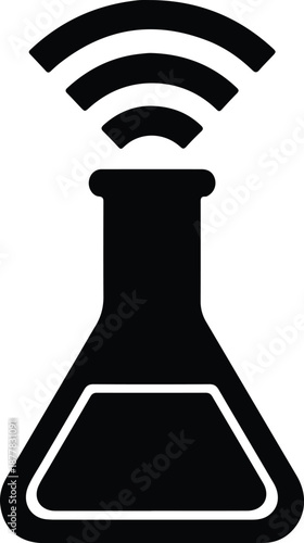 Silhouette laboratory flask emitting wireless signal science technology illustration vector