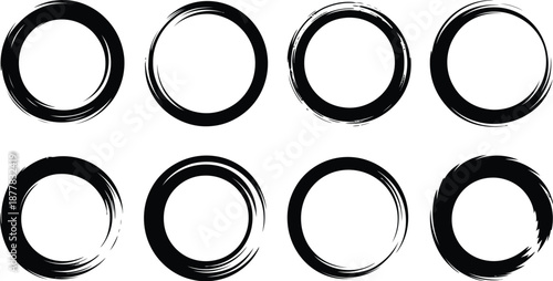 Eight black brush stroke circles on transparent background high-quality professional detailed modern elegant stylish clean crisp vibrant colorful digital creative