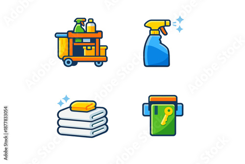 Cleaning and hospitality icons on dark background