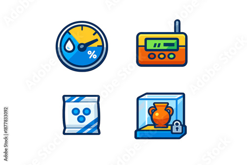 Set of 4 flat design icons for technology and science