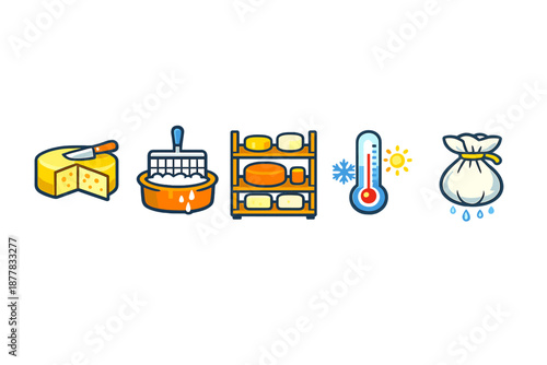 Cheese making process icons