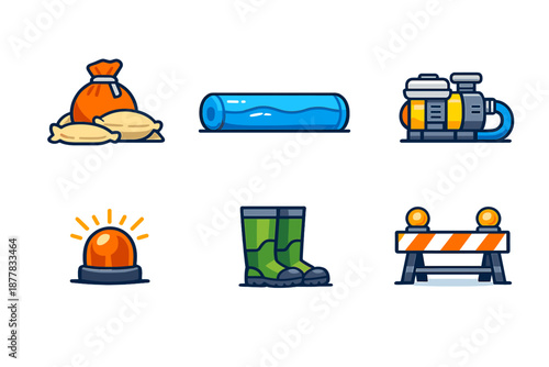 Flood preparedness and emergency icons