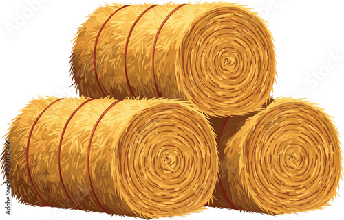 Hay bales stack, golden straw rolls, farm agriculture harvest, rural countryside illustration, natural fodder storage, isolated on white background vector