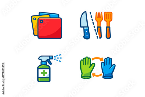 Kitchen hygiene and cleaning icons