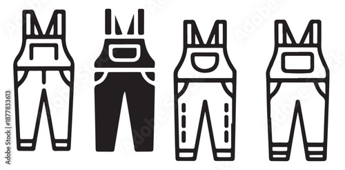 Overalls Line Art Elegant Illustration of Classic Work Clothing Style. Icon set of overalls in various styles and designs. vector illustration.