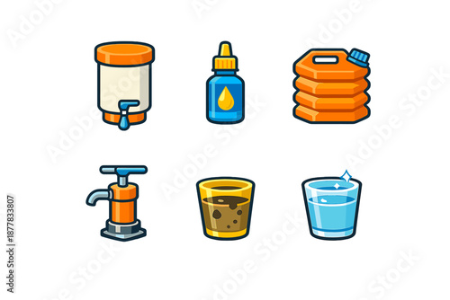 Collection of icons related to water and liquids