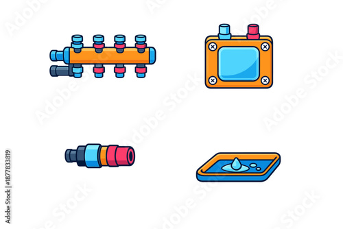 Set of stylized icons for plumbing and water systems