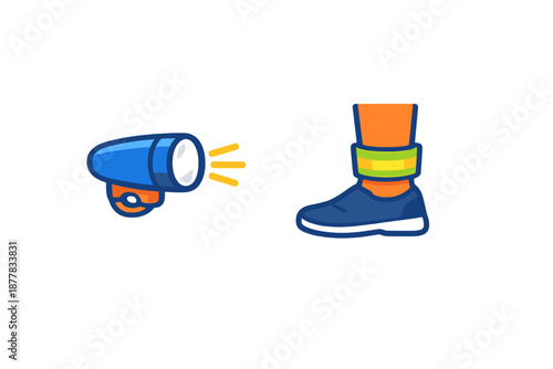 Flashlight beams on a glowing leg and shoe