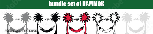 Silhouette, line art, dot, dotted, star art A captivating bundle set of diverse hammock illustrations suspended between two majestic tropical palm trees showcasing various artistic styles perfect 