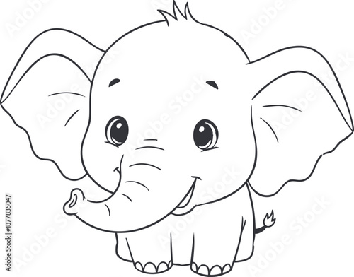 Adorable cartoon elephant with large ears and smiling face, viewed from the front, showcasing its playful illustration style