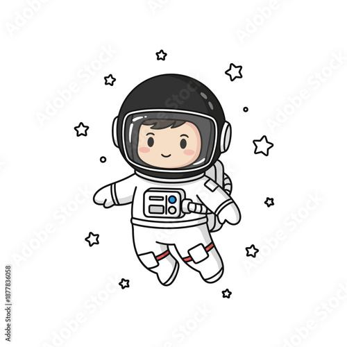 Cute Astronaut Floating Among Stars, Kawaii Space Explorer Illustration
