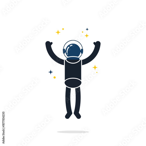 Happy Astronaut Jumps for Joy with Sparkles in Space