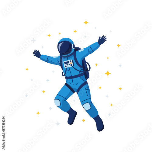 Astronaut floating happily in space with stars around