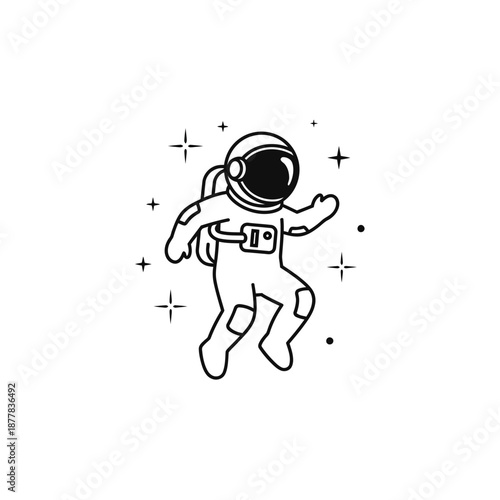 Astronaut Floating in Space with Stars, Minimalist Line Art Illustration