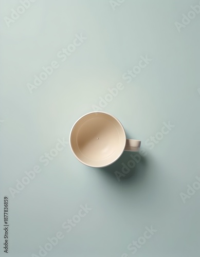 Empty Beige Coffee Cup Top View on Minimal Light Blue Background