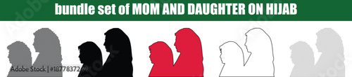 Silhouette, line art, dot, dotted, star art A comprehensive vector graphic bundle featuring diverse artistic styles of mother and daughter silhouettes wearing traditional hijabs perfect for various