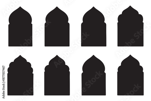 Shape Islamic door and arabic window arch. Arabic door and window vector silhouette. Collection of oriental style. Islamic vector shapes of a window or door arch