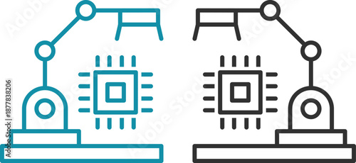 Artificial Intelligence and Circuit Icon set. AI Brain, Microchip, Digital Technology Symbols. Cognitive augmentation brain icon with human and circuit hemispheres.