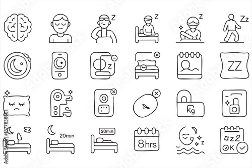 Insomnia and Rest Icons for Sleep Therapy Software, Mobile UI