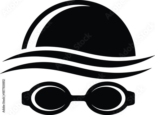 Black Silhouette of Swimmer with Goggles and Cap swim cap