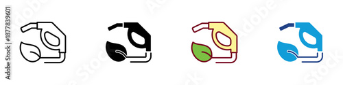 Biofuel Multiple Style Icon Design Vector - Fuel container with leaf symbol, representing renewable energy, sustainability, and alternative fuel
