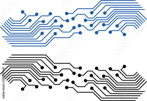 Artificial Intelligence and Circuit Icon set. AI Brain, Microchip, Digital Technology Symbols. Cognitive augmentation brain icon with human and circuit hemispheres.