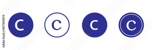 copyright icon set. C Symbol trademark icon. Copyright mark symbol icon. Smart mark and trademark right