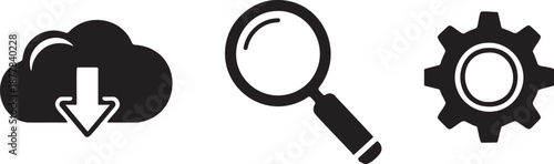 Cloud Data Search and System Settings Icon Set