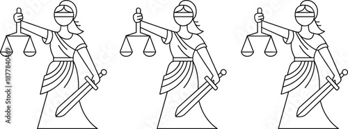 Three Line Figures Holding Scales and Swords line three figures