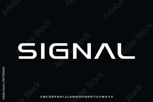 Modern futuristic alphabet display font vector illustration. Signal technology typeface