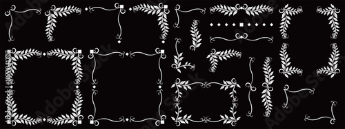 高級感のある葉っぱのフレームと装飾セット　ホワイト