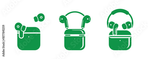 Wireless Headphones graphic detached from the white background. Airpods graphic. Wireless Headphones