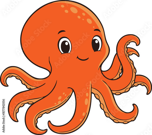 A cute orange cartoon octopus character swims happily in this funny sea animal vector illustration design