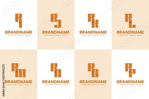 Letters RI RJ RK RL RM RN RO RP Logo Monogram Set, for IR JR KR LR MR NR OR PR initials