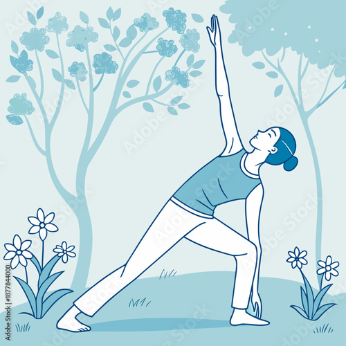Woman practicing yoga in a serene forest