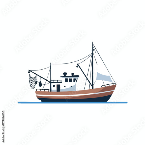 Vector illustration of a fishing vessel at sea