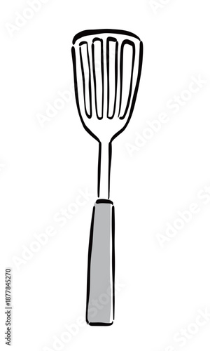 フライ返しのシンプルな手書き風のイラスト