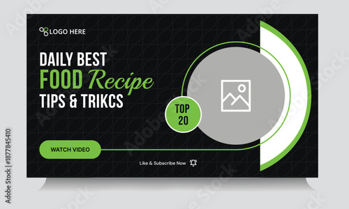 Editable vector food recipe techniques video cover banner design, daily food review tips and tricks video thumbnail banner design, customizable vector eps 10 file format