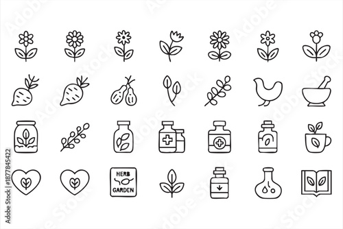 Botanical Health Symbols for Organic Product Packaging, Web UI