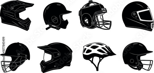 Minimalist astronaut helmet vector icon set with stars and blank visor for space exploration design