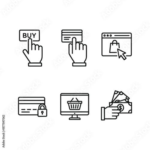 E-commerce Icon Set: A comprehensive collection of digital icons encapsulates the essence of online transactions and secure shopping.