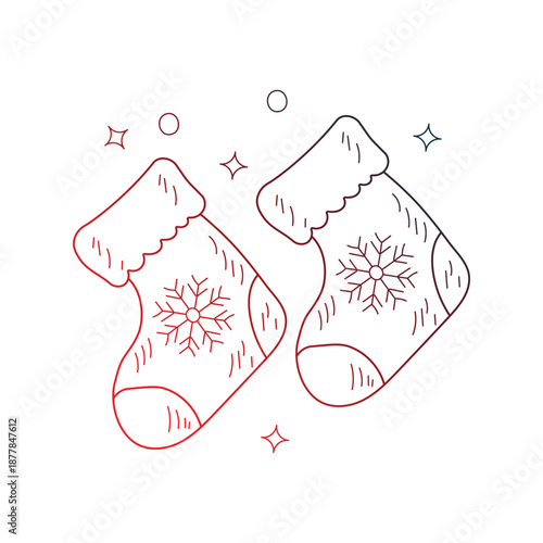 Christmas Sock doodle icon with white background vector stock illustration