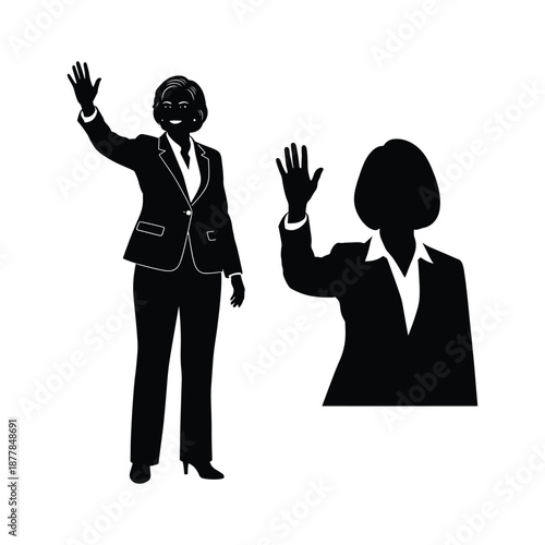 Female Politician Waving Silhouette Minimal Flat Vector