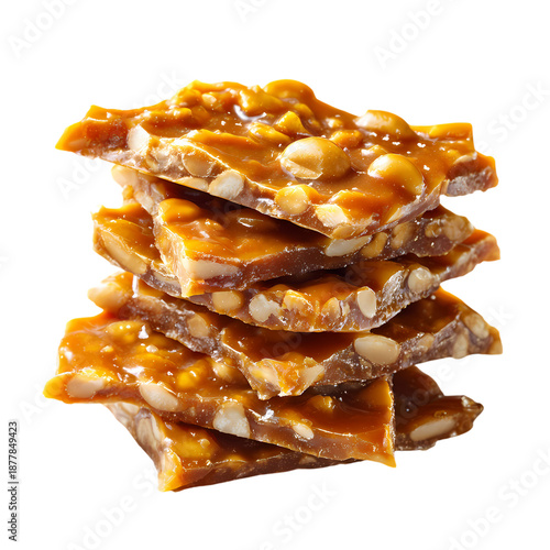 Delicious peanut brittle sweet candy treat stack, Isolated on transparent background